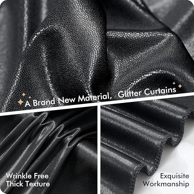 leegleri 40ftx10 ft Black Glitter Sequin Backdrop Curtain for Parties, Wrinkle Free Sparking Backdrop Drapes, 8 Panels 5x10ft Shimmer Photo Back Drop Cloth for Wedding Birthday Photography Background