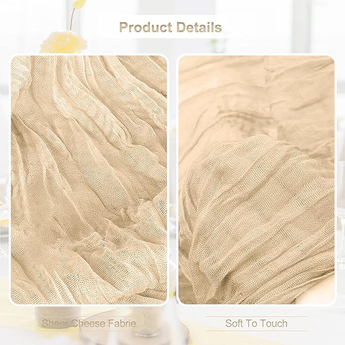 6 Pack Nude Cheesecloth Table Runner 35x120 Inch 10Ft Rustic Gauze Cheese Cloth Table Runner Sheer Cheesecloth Table Runners for Wedding Party Bridal Shower Decoration