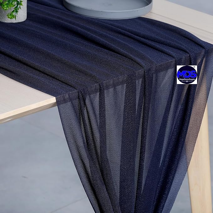 MDS 15 Pack 10ft Chiffon Table Runner 29 x 120 Inches Sheer Wedding Runner Romantic Rustic Table Runner for Wedding Decorations, Birthday Parties, Bridal Shower Party Arch Decor - Navy Blue