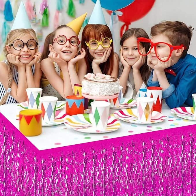 6 Pack 29x108 Inch Rose Red Wave Foil Fringe Table Skirts Metallic Banner for Tinsel Streamer Garland Backdrop for Parade Floats Mother's, Graduate, Mardi Gras, Birthday, Wedding Party Decorations