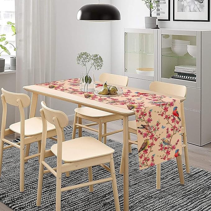 Floral Butterfly Table Runner Seasonal Spring Flower Bird Table Decoration Table Runner for Home Party Decoration 13x90 Inch