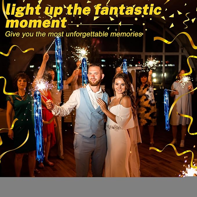 50 Pcs Wedding Fairy Wands with Bells Foil Tinsel Ribbon Stick Wands Tinsel Party Streamers with Bell Glittery Bridal Wedding Send Off Ideas Holiday Celebration (Dark Blue)