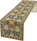 Vintage Boho Floral Table Runner, Elegant Luxurious Rustic Country Farmhouse Navy Blue Gold Retro Flower Pattern for Home Kitchen Table Decor Dining Coffee Room Party Decor 13x120in