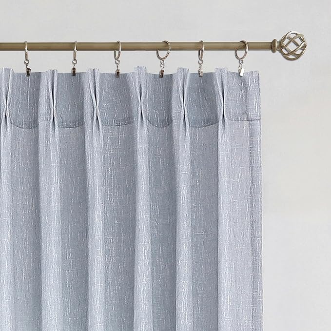 Vision Home Pinch Pleated Blue Semi Sheer Curtains Textured Light Filtering Window Curtains 63 inch for Living Room Bedroom Rayon Blended Chambray Blue Pinch Pleat Drapes with Hooks 2 Panels 40"Wx63"L