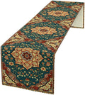 Boho Rich Table Runner, Vintage Blue Teal Gold Retro Flower Rustic Country Style Floral Print Pattern for Home Kitchen Table Decor Dining Coffee Room Garden Party Decor 13x108in