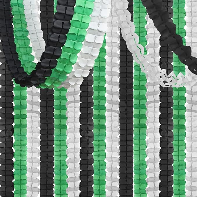 Black Green-Silver Party-Decorations Streamers Garland - 12pcs Graduation 2025 4-Leaf Clover Paper Streamer, Soccer Party Supplies Wedding Men Boys Birthday Baby Bridal Shower Banners Decor Ouruola