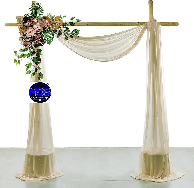 MDS Halloween Chiffon Draping Fabric - 2 Panel, 30" Wide x 100ft Long - Sheer Spooky Arbor & Canopy Drapery for Haunted House Backdrops, Party Ceilings, DIY Costumes & Themed Events - Champagne Gold