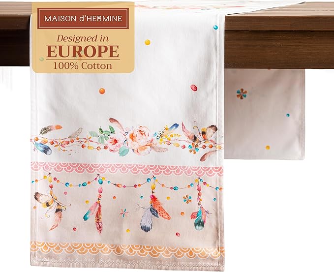 Maison d' Hermine Table Runner 100% Cotton Double Layer Table Runners 72 inches Long Decorative for Home Kitchen Dining Party Wedding Bridal Shower Spring Summer (Ibiza - Beige, 14.50" x 72")
