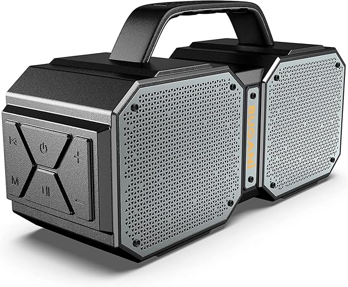 BUGANI Shock Bluetooth Speaker, Portable Bluetooth 5.3, Waterproof Design, 60W High Power Output, Outdoor Speaker, Black (New Model)