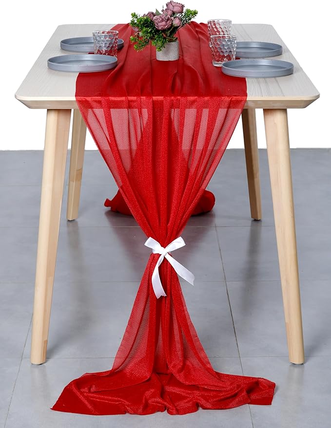 MDS Halloween Chiffon Table Runner - 12 Pack, 29 x 170 Inches, 14ft Each - Sheer Spooky Table Runners for Haunted House Parties, Trick-or-Treat Tables, Witchy Décor, Wedding & Events - Red