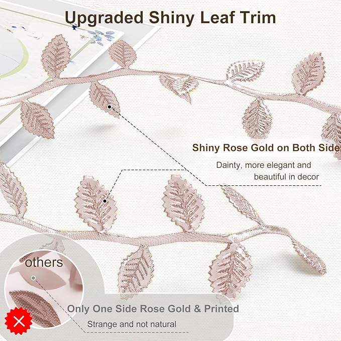 Naidiler Rose Gold Leaf Ribbon, Artificial Vines Leaves String Trim Ribbon Wild Jungle Botanical Greenery for Baby Shower Party Wedding Home Wreaths & DIY Craft (Rose Gold 120Ft)