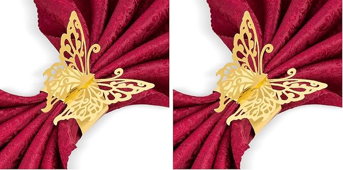 150PCS Butterfly Napkin Rings for Luxury Banquet Style, Reusable Paper Napkin Holders for Wedding Banquet Dinner Table Decor, and Catering Party Services (Gold) (Pack of 2)