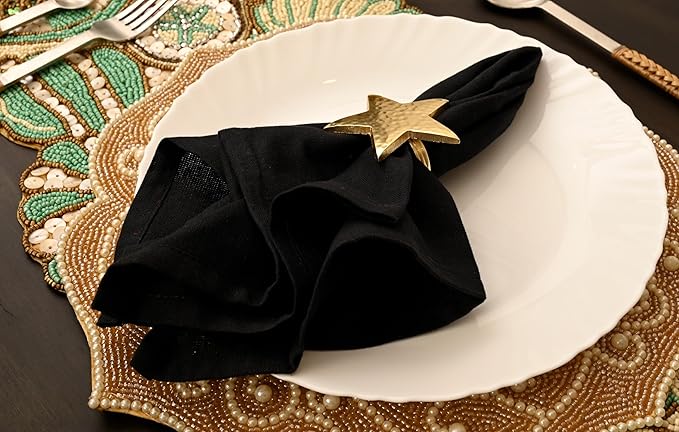 12 Pcs Lightweight Metal Napkin Rings - Gold Star Metal Holders for Elegant Table Decor, Parties, Weddings, Holidays, Everyday Dining - Metallic Adornment for Table Settings - CLEENTABLE