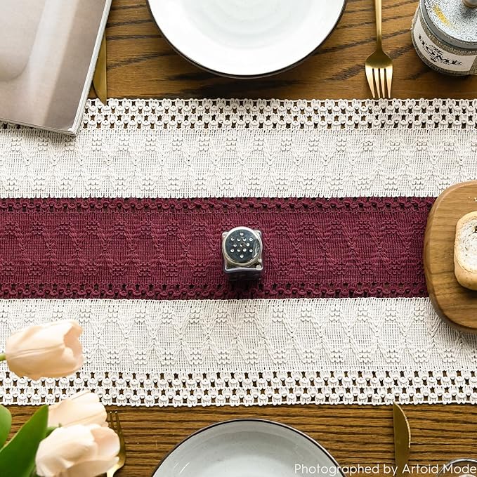 Artoid Mode Red Farmhouse Rustic Table Runner, Seasonal Holiday Hollow Kitchen Dining Table Decoration for Home Party Decor 12x72 Inch