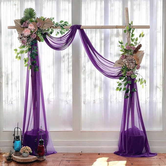 MDS Halloween Chiffon Draping Fabric - 2 Panel, 30" Wide x 30ft Long - Sheer Spooky Arbor & Canopy Drapery for Haunted House Backdrops, Party Ceilings, DIY Costumes & Themed Events - Cadbury Purple