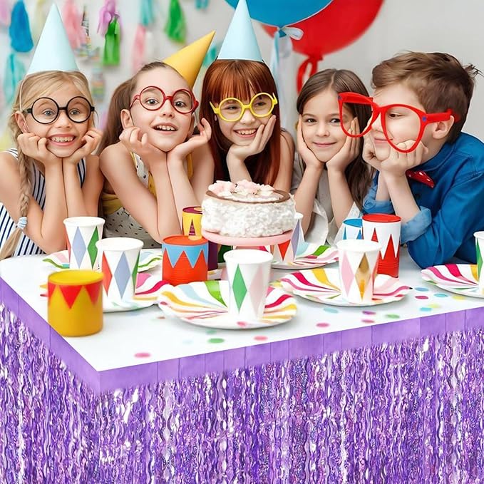 6 Pack 29x108 Inch Light Purple Wave Foil Fringe Table Skirts Metallic Banner for Tinsel Streamer Garland Backdrop for Parade Floats Mother's, Graduate, Mardi Gras, Birthday, Wedding Party Decorations