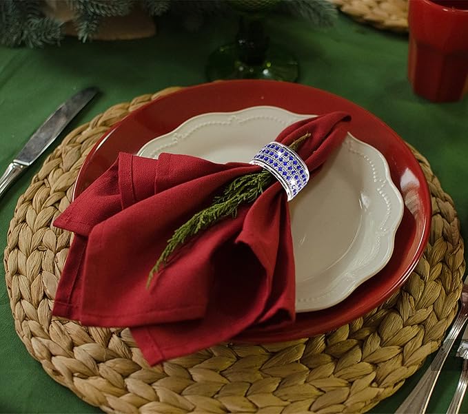 Rhinestone Napkin Ring Silver Diamond Napkin Rings Stainless Steel Blue Crystal Napkin Holder Set of 6 for Dinner,Wedding,Christmas Thanksgiving Holiday Party or Everyday Table Decoration
