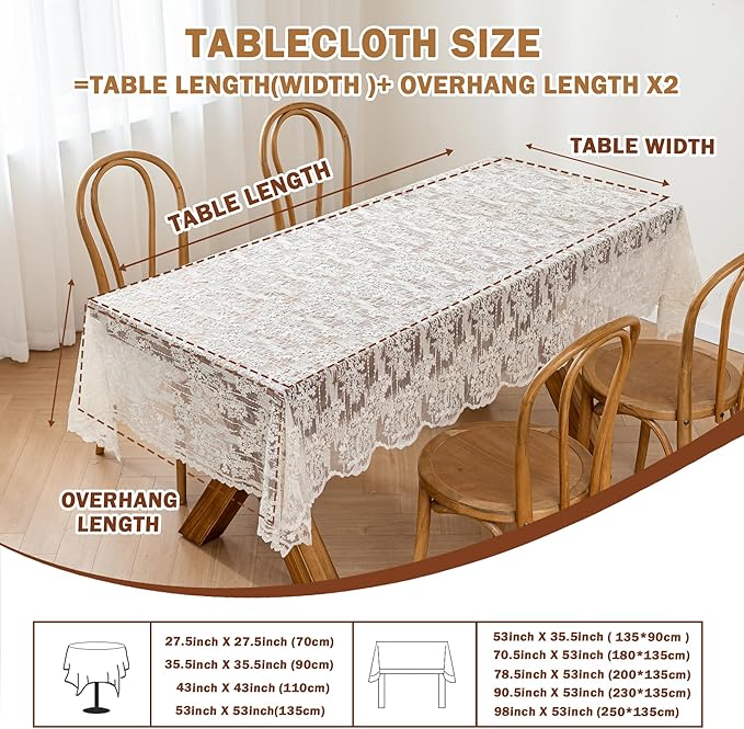 Lace Embroidered Tablecloth. Rectangle Lace Vintage Tablecloth Dustproof Table Protector for Kitchen Dining Room Party Banquet Home Picnic Wedding Decoration (Creamy White 70.5×53 inch)