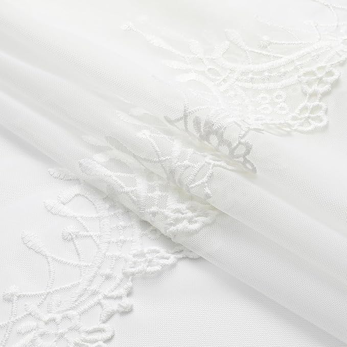 VISIONTEX White Sheer Voile Curtains, Decorative White Embossed European Rod Pocket Window Drapes for Home Kitchen, Living Room and Bedroom 54 x 95 Inch, Set of 2 Curtain Panels