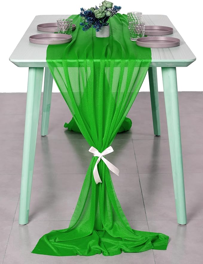 MDS Halloween Chiffon Table Runner - 5 Pack, 29 x 170 Inches, 14ft Each - Sheer Spooky Table Runners for Haunted House Parties, Trick-or-Treat Tables, Witchy Décor, Wedding & Events - Green