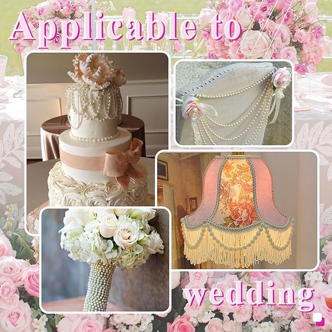 99 Feet 6mm Pearl Strings Garland for Crafts, Artificial Pearl Beaded Trim Chain Roll Strands for Wedding Centerpieces Bouquet Party Decoration Christmas Tree Garland, White