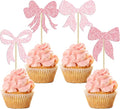 Gyufise 36Pcs Bow Cupcake Toppers Glitter Bowknot Cupcake Picks Bow Tie Birthday Decorations Princess Bow Cupcake Decorations for Bowknot Theme Baby Shower Birthday Party Supplies Multi Pink