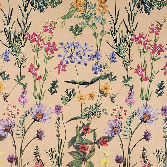 RUSPEPA 30" X 100' Wildflower Floral Wrapping Paper Large Kraft Paper Roll for Women, Jumbo Roll, Herbal Kraft Wrapping Paper for Christian Gifts, Birthdays, Weddings, Bridal Shower and Engagement