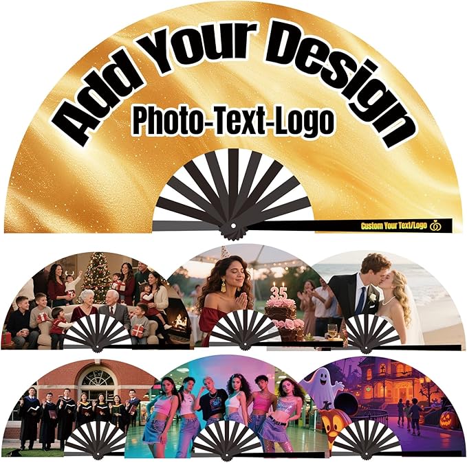 Custom Fans with Your Photo/Text - 13 Inch Personalized Folding Hand Fan for Line Dancing, Weddings, Parties | Decorative Gift for Women, Church Events & Dance Performances (1, 10 Inch)