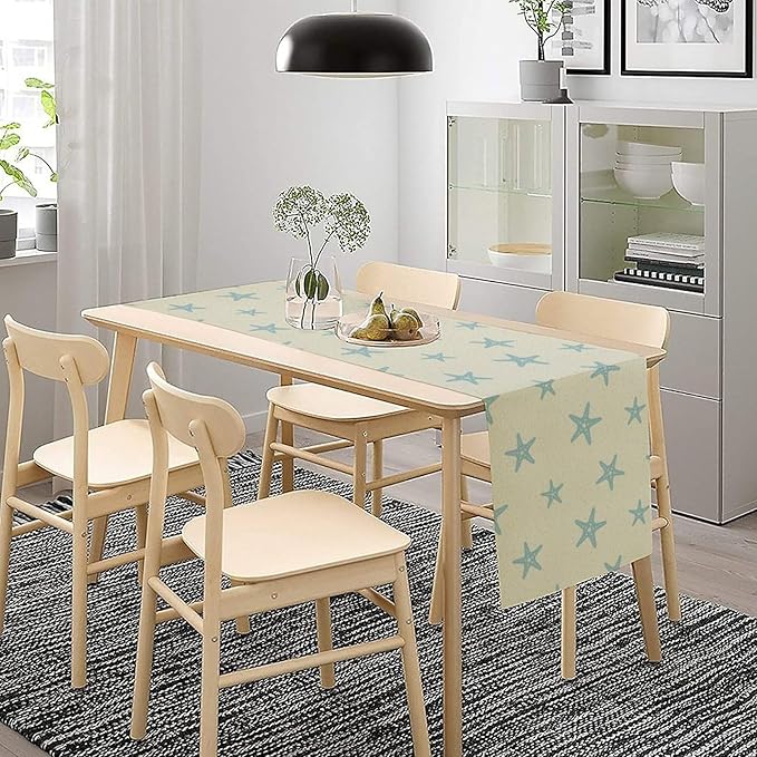 Sea Turtle Table Runner Marine Life Starfish Nautical Blue Green Ocean Theme Kitchen Table Decorations for Indoor Outdoor Home Party Decorations 13 * 60 Inch