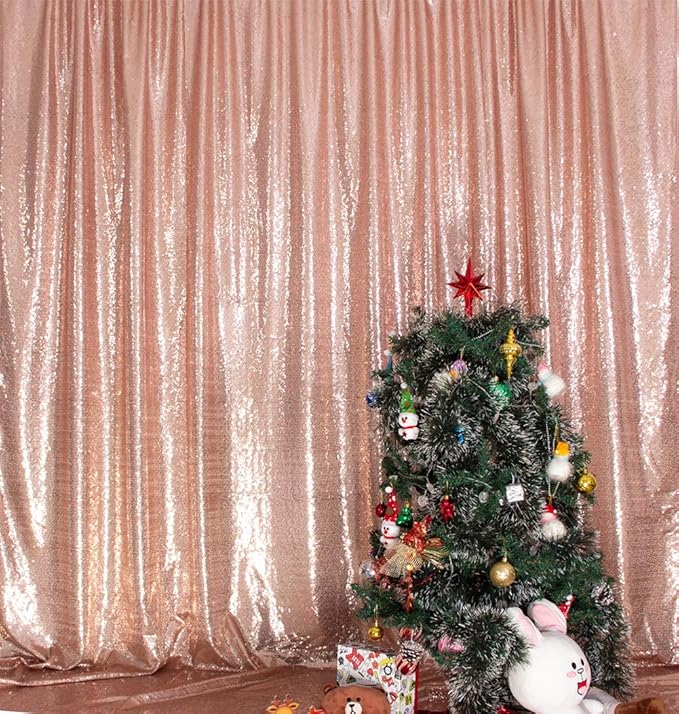 SquarePie Sequin Backdrop Non-Transparent Background Sparkly Curtain for Wedding Party 6FT x 8FT Rose Gold