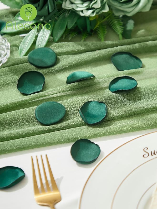Alecono 600Pcs Silk Rose Petals, Fake Dark Green Petals for Wedding Proposal Flower Girl Basket, Flower Petals to Throw at Wedding Birthday Party Decoration