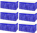 6 Pack 29x108 Inch Metallic Foil Fringe Tinsel Table Skirts Banner for Rectangle Tables Streamer Garland Curtains Backdrop for Wedding, Birthday, Parade Floats, Christmas Party Decoration(Blue)