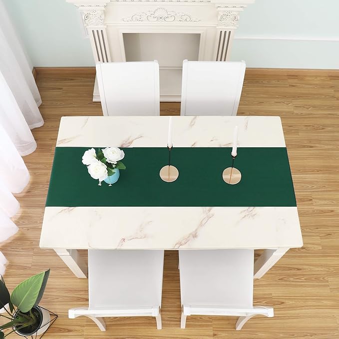 DUALIFE Dark Green Table Runner 14x72 Inch Thick Polyester Decorative Cloth Handcrafted for Wedding Party Birthday Graduations Hotel Restaurant Banquet Catering Services Event Forest Green 2 PCS