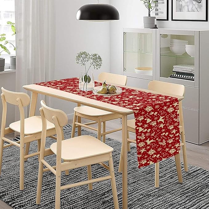 Christmas Table Runner,Seasonal Winter Deer Table Decoration Snowflake Table Cloth Kitchen Dining Table Decoration for Home Party Decor 13x108 Inch