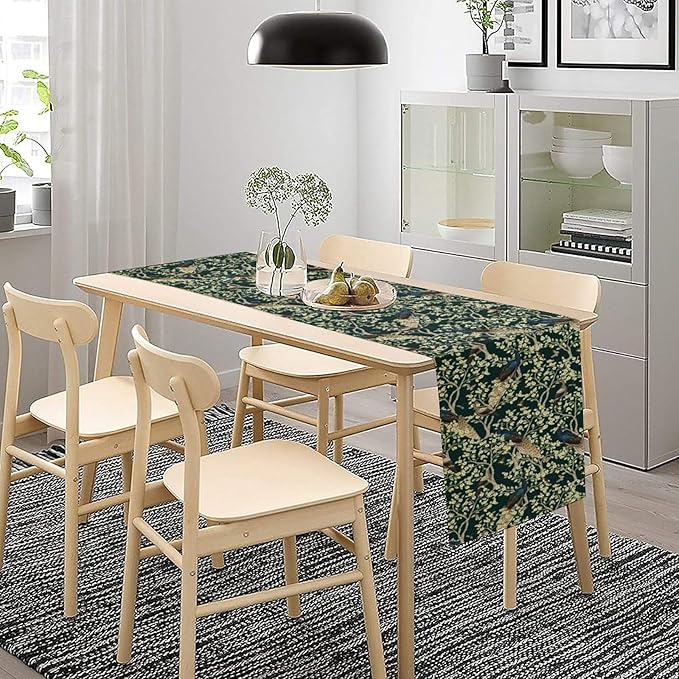 Peacock Table Runner,Retro Floral Plants Peacock Table Runner for Home Kitchen Dining Party Indoor Outdoor Decoration 13x36 Inch