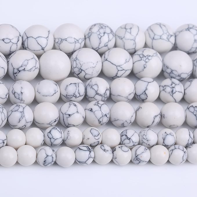 Natural White Turquoise Stone Beads Gemstone Round Crystal Energy Jade Beads Stone Beads for Jewelry Making DIY Bracelet Necklace Jewelry Making 1 Strand 15.5inch 45PCS 8MM