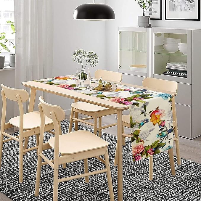 Hummingbird Table Runner,Vintage Floral Country Style Table Cloth Home Kitchen Restaurant Party Decoration 13x60 Inch