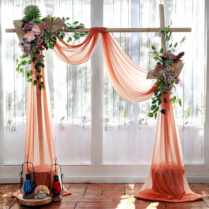 MDS Halloween Chiffon Draping Fabric - 2 Panel, 30" Wide x 100ft Long - Sheer Spooky Arbor & Canopy Drapery for Haunted House Backdrops, Party Ceilings, DIY Costumes & Themed Events - Terracotta