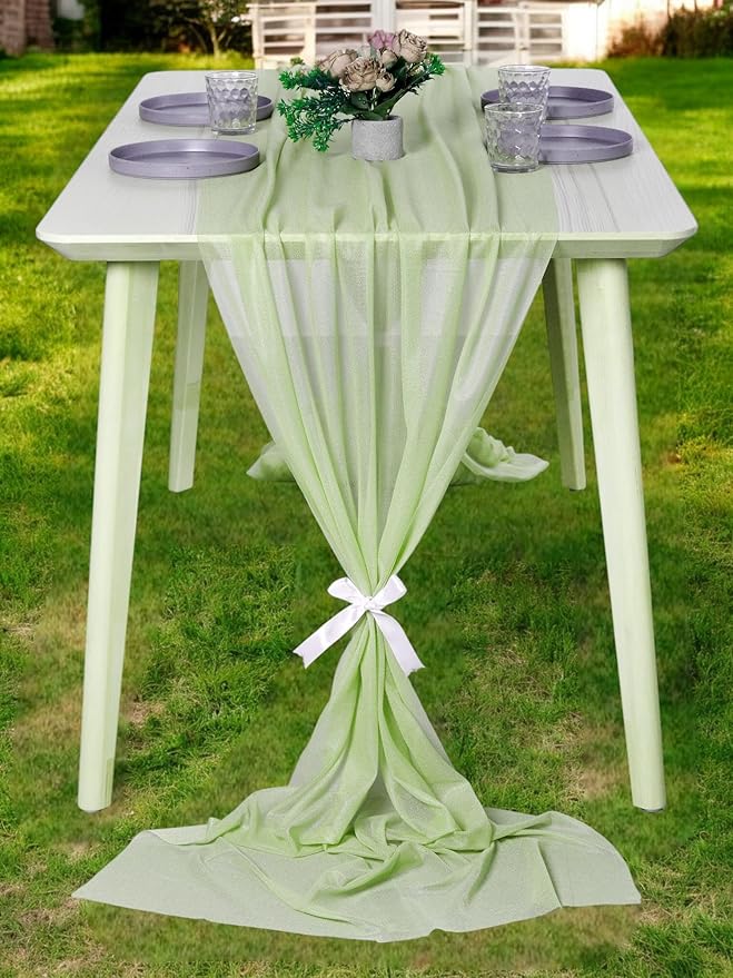 MDS Halloween Chiffon Table Runner - 25 Pack, 29 x 170 Inches, 14ft Each - Sheer Spooky Table Runners for Haunted House Parties, Trick-or-Treat Tables, Witchy Décor, Wedding & Events - Sage Green