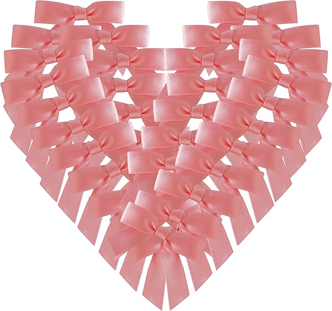 50pcs 1-1/2" Mini Light Pink Satin Ribbon Bows Without Twist Ties for Crafts Gift Wrapping Packing Mothers Day Decoration (Lt.Pink)