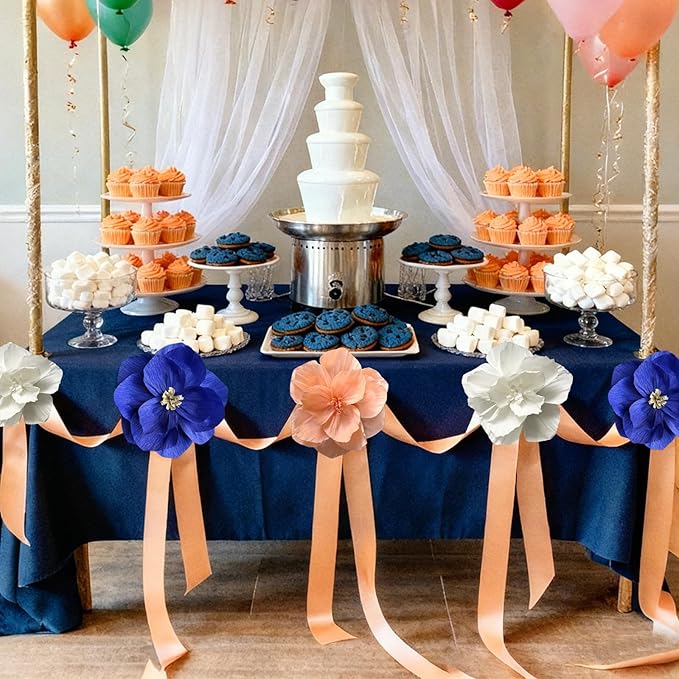 BRT Bearingshui Crepe Paper Flowers Decoration for Wall Total 9 Pcs, Artificial Flowers Backdrop for Wedding Decor Baby Bridal Shower Birthday Party, Navy Blue Coral White 3D Wall Flowers Decor