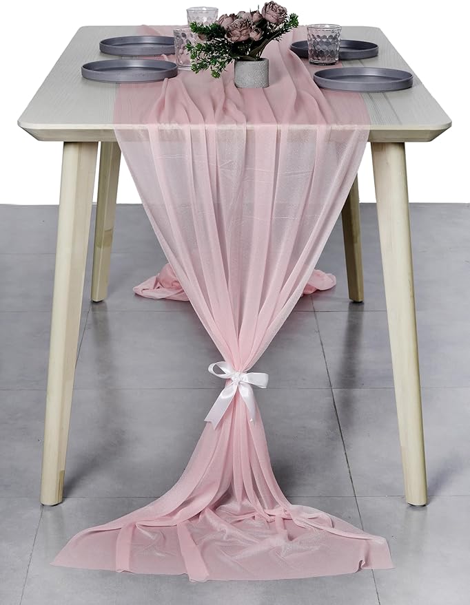 MDS Halloween Chiffon Table Runner - 5 Pack, 29 x 170 Inches, 14ft Each - Sheer Spooky Table Runners for Haunted House Parties, Trick-or-Treat Tables, Witchy Décor, Wedding & Events - Blush Pink