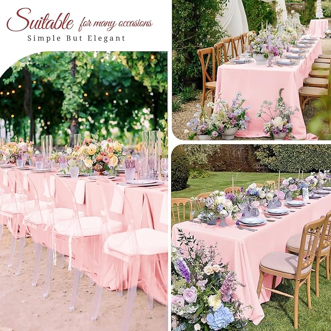 12 Pack Pink Tablecloths for Rectangle Tables 60 x 102 Inch Pink Polyester Tablecloth 6 Foot Rectangle Table Cloth Washable Fabric Table Cover for Party Wedding Banquet Restaurant Events