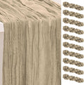 10 Pack Khaki Cheesecloth Table Runner 35x120 Inch 10Ft Rustic Gauze Cheese Cloth Table Runner Sheer Cheesecloth Table Runners for Wedding Party Bridal Shower Decoration
