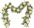 Dolicer 2Pcs 13Ft Artificial Eucalyptus Garlands with Flowers, Faux Floral Greenery Garlands Fake Flowers Vines for Wedding Centerpieces Arch Party Ceremony Backdrop Decor (Champagne)