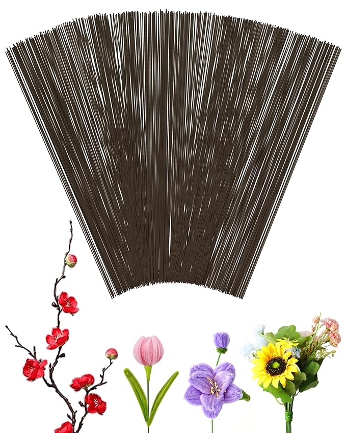 100 PCS FIVEIZERO 26 Gauge Beown Floral Wire Stems for Artificial Flower Making,Florist Wire,Flower Wires for Crafts,Alambre para Flores for Wreaths, Flower Arrangements and DIY Projects