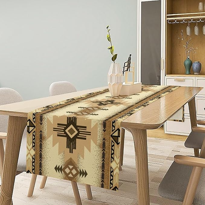 Aztec Table Runner Southwestern Ethnic Style Geometric Navajo Tribe Abstract Pattern Vintage Rustic Table Dinner Table Runner 13x90 Inch