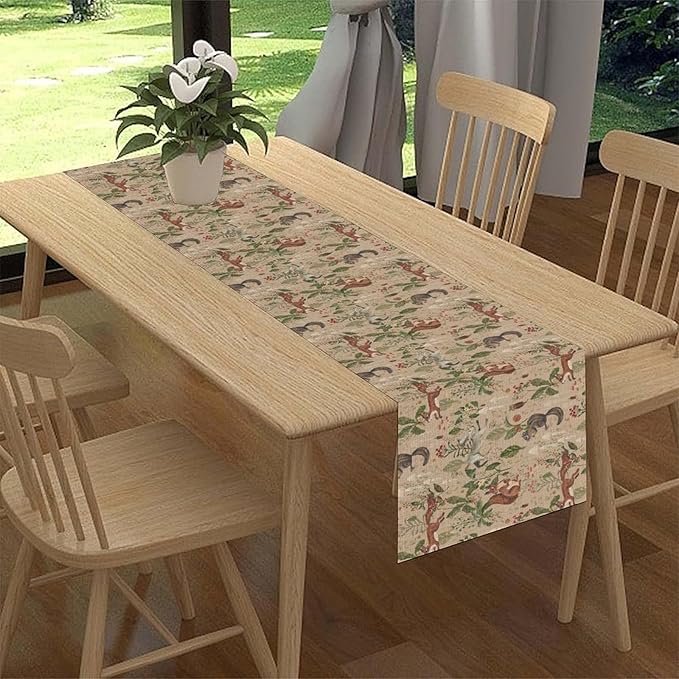 Rustic Forest Table Runner, Farmhouse Wild Woodland Animals Country Deer Fox Rabbits Watercolor Table Center Decor for Home Kitchen Dining Patio Holiday Party Outdoor Table Decorations, 13"x72" Inch