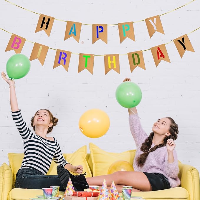 15 PCS Custom Banner Set DIY Blank Flags with Letter Stencil Markers Ribbon Personalized Painting Banner for Party Birthday