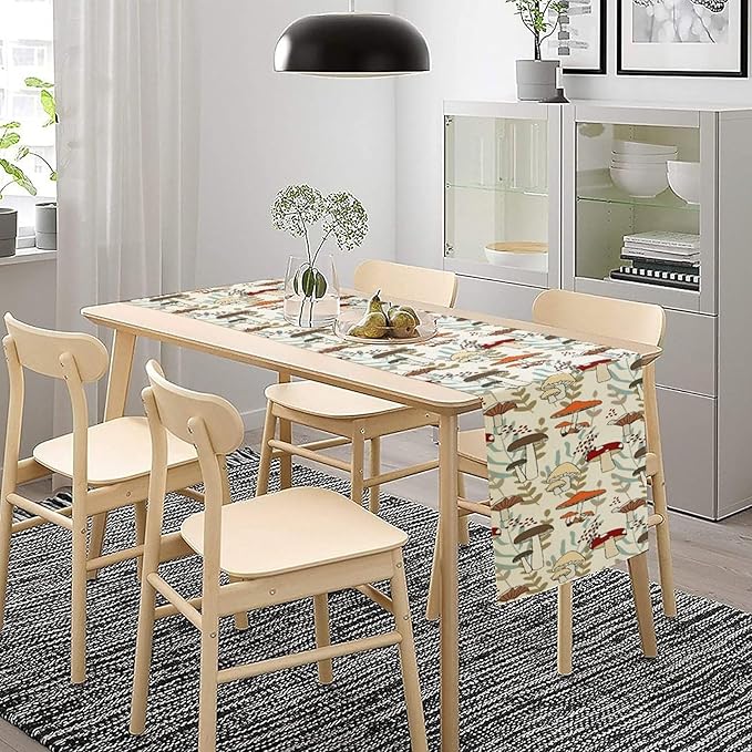 Mushroom Table Runner, Vintage Nature Plant Table Runner for Farmhouse Kitchen Dining Table Decoration for Home Party Decor 13x108 Inch